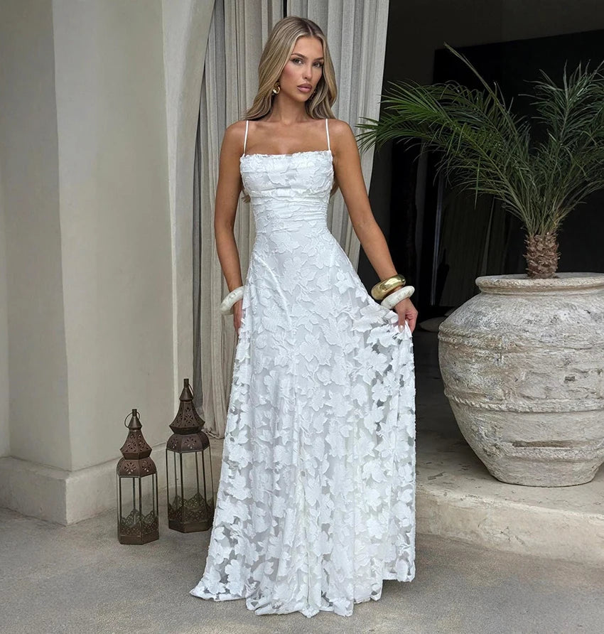 2026 Floral Embroidery Maxi Dress for Women Summer Party Prom Gowns Sexy Backless Suspender Dresses French Style Evening Dress
