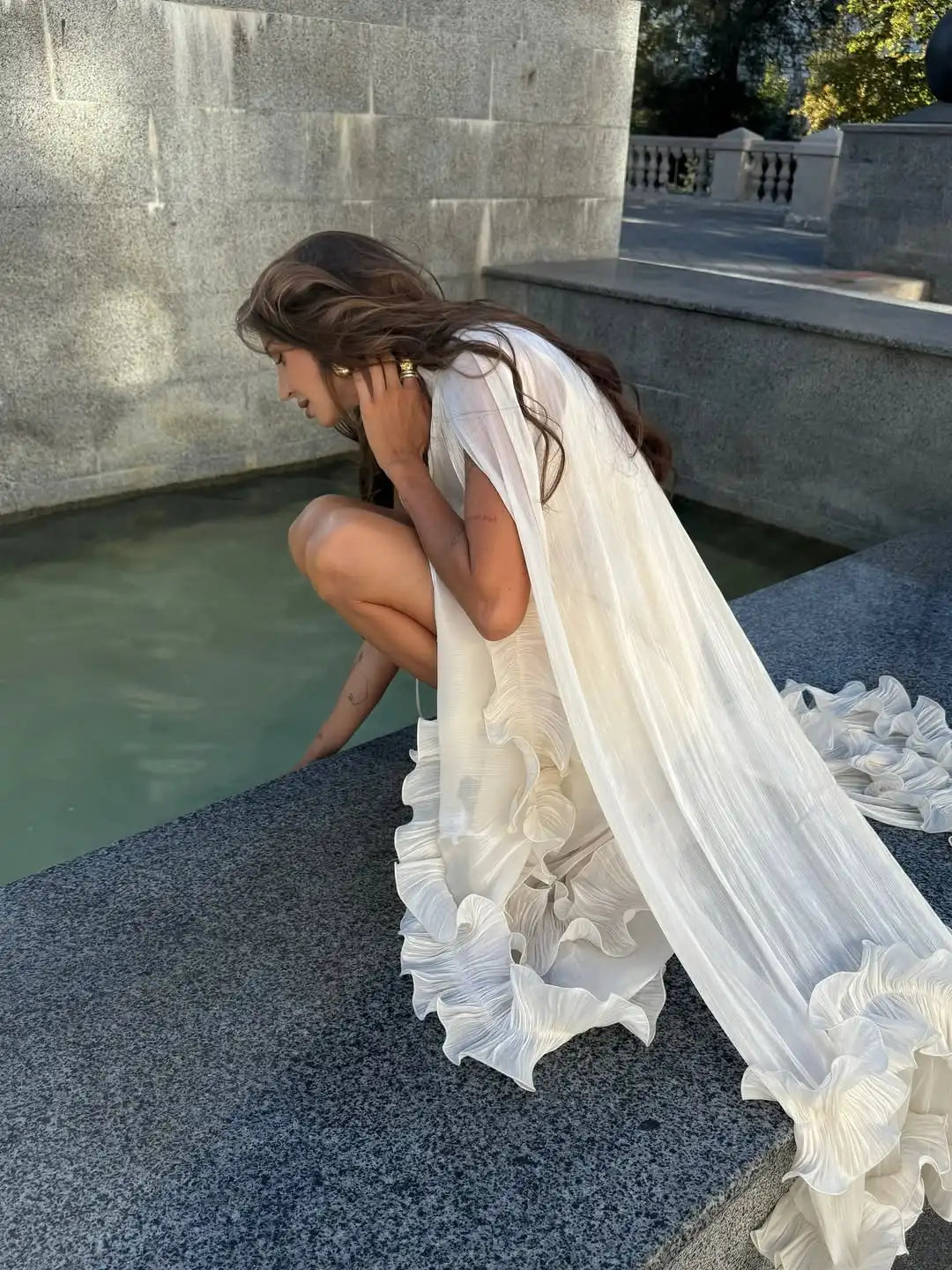 Women Solid Ruffle  Maxi Dress Fashion Lapel V-neck Sleeveless Pleated High Waist Chic Dresses 2026 Summer Lady Vacation Robes