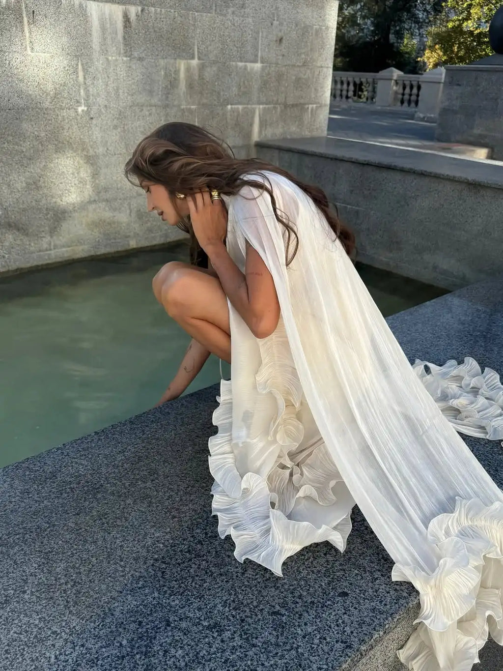Women Solid Ruffle  Maxi Dress Fashion Lapel V-neck Sleeveless Pleated High Waist Chic Dresses 2026 Summer Lady Vacation Robes