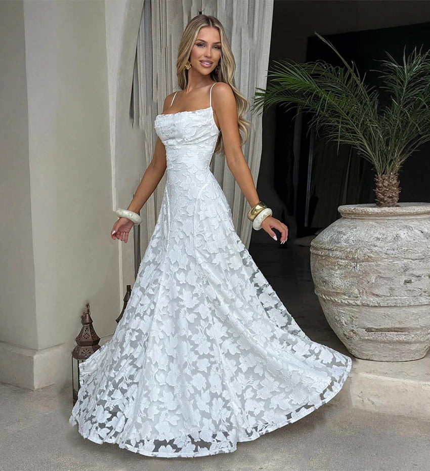 2026 Floral Embroidery Maxi Dress for Women Summer Party Prom Gowns Sexy Backless Suspender Dresses French Style Evening Dress