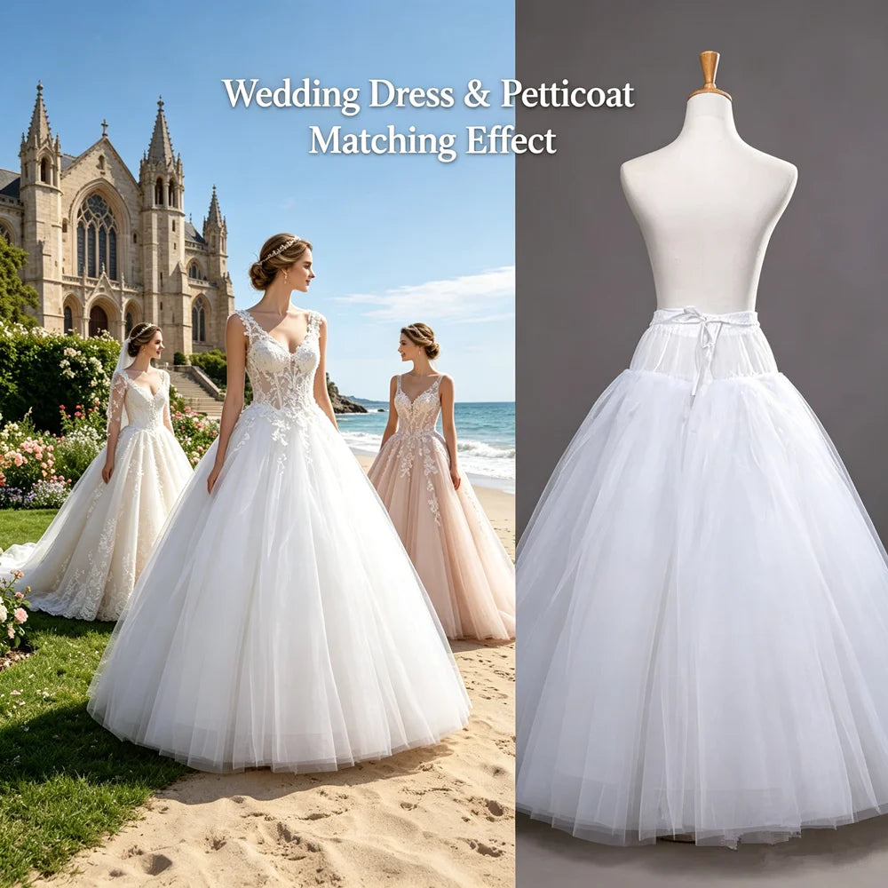 Fluffy 4-layers Design No Hoop Petticoat Wedding Dress Crinoline Bridal Ball Gown Underskirt Lined Skirt Party Dress Cosplay