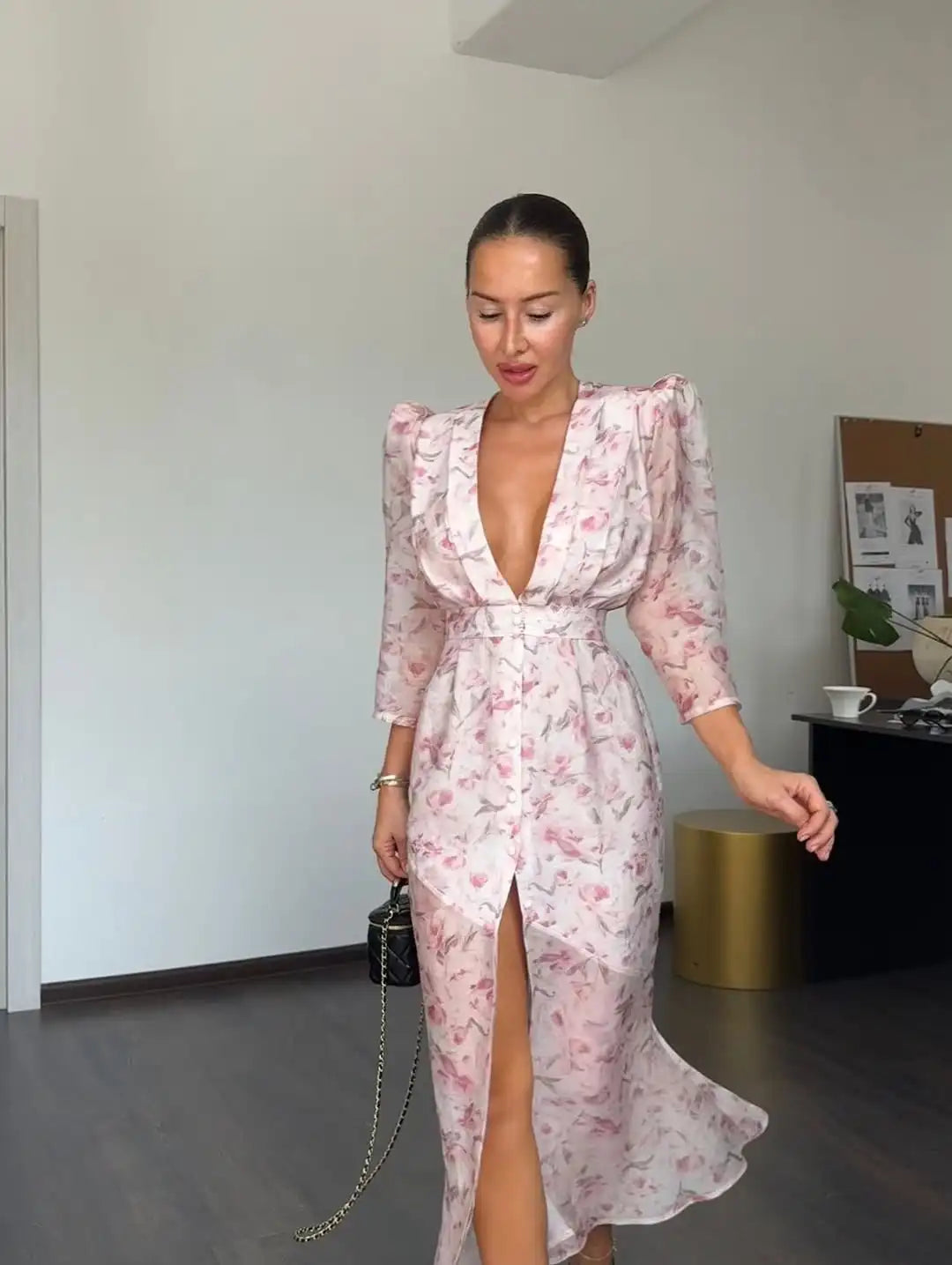 Women Orange Paisley Print Short Sleeve Maxi Dress Fashion V-neck Ruffle Trim Belted Slit Hem Dresses 2026 Lady Vacation Gown