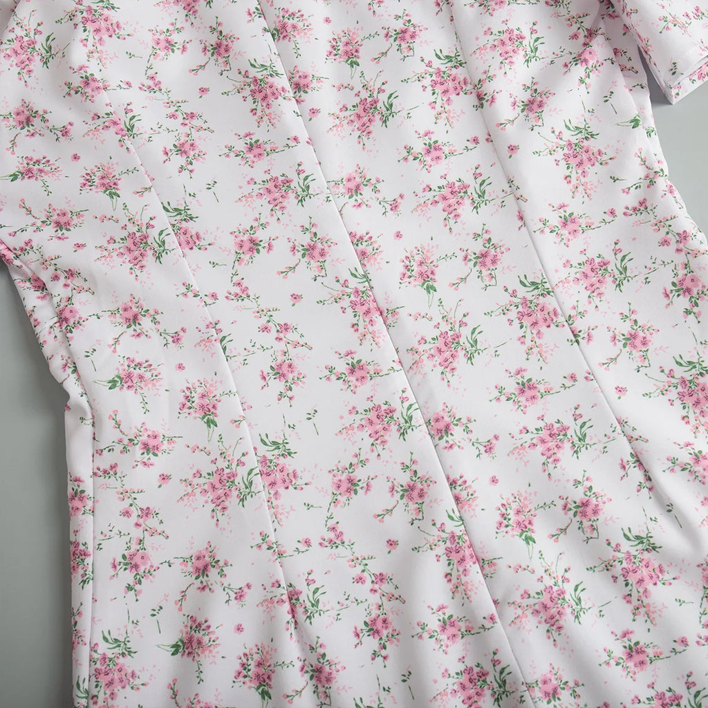 Summer Floral Printed V Neck Long Dress Women Elegant Short Sleeve High Waist Slim Maxi Dress Casual Street Party Lady Vestidos