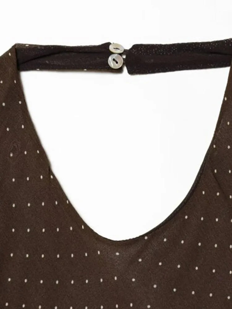 Women Halter Dress 2026 Summer Vintage Polka Dot Chiffon Asymmetry Off the shoulder Female Elegant Street Dresses Clothes