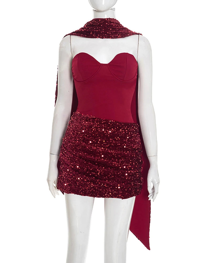 Women Slim Sexy Pleated Bodycon Dress Sequin Backless Spaghetti Strap Mini Summer Dresses 2026 Lady Evening Nightclub Party Gown