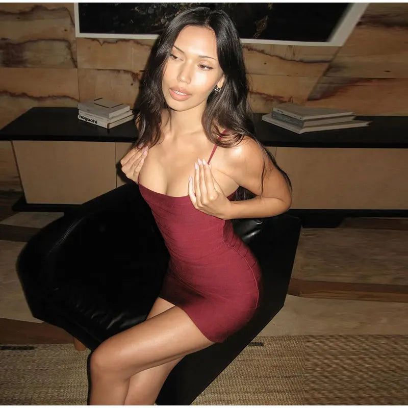 Sexy Spaghetti Strap Mini Dresses Women Slim High-elasticity Waist-cinching Hip-wrap Dress 2026 New Ladies Spring Summer Outfit