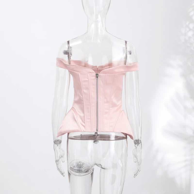 Sexy Women's Top Off Shoulder Slim Fish Bone A-line Hem Solid Female Corset 2026 Summer Fashion Chic Elegant Party Lady Outwear