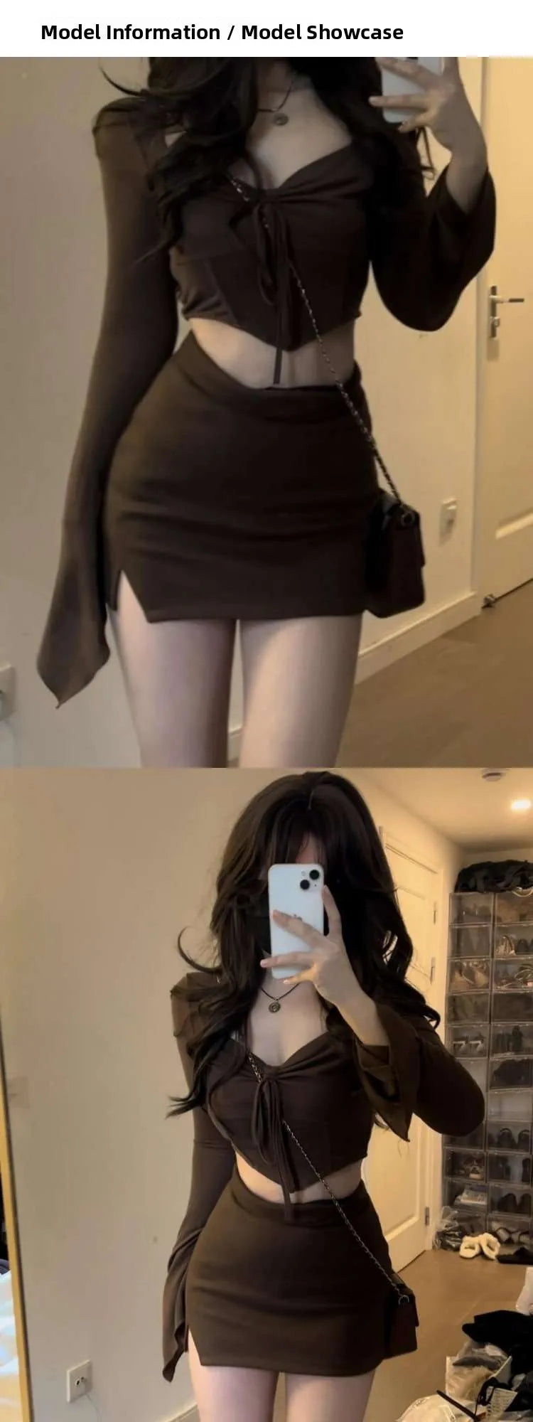 Sweet Pure Desire Short Size Set Drawstring Pleated Short Top And Skirt Two Piece Set for Small Women Casual Style Autumn Fas...