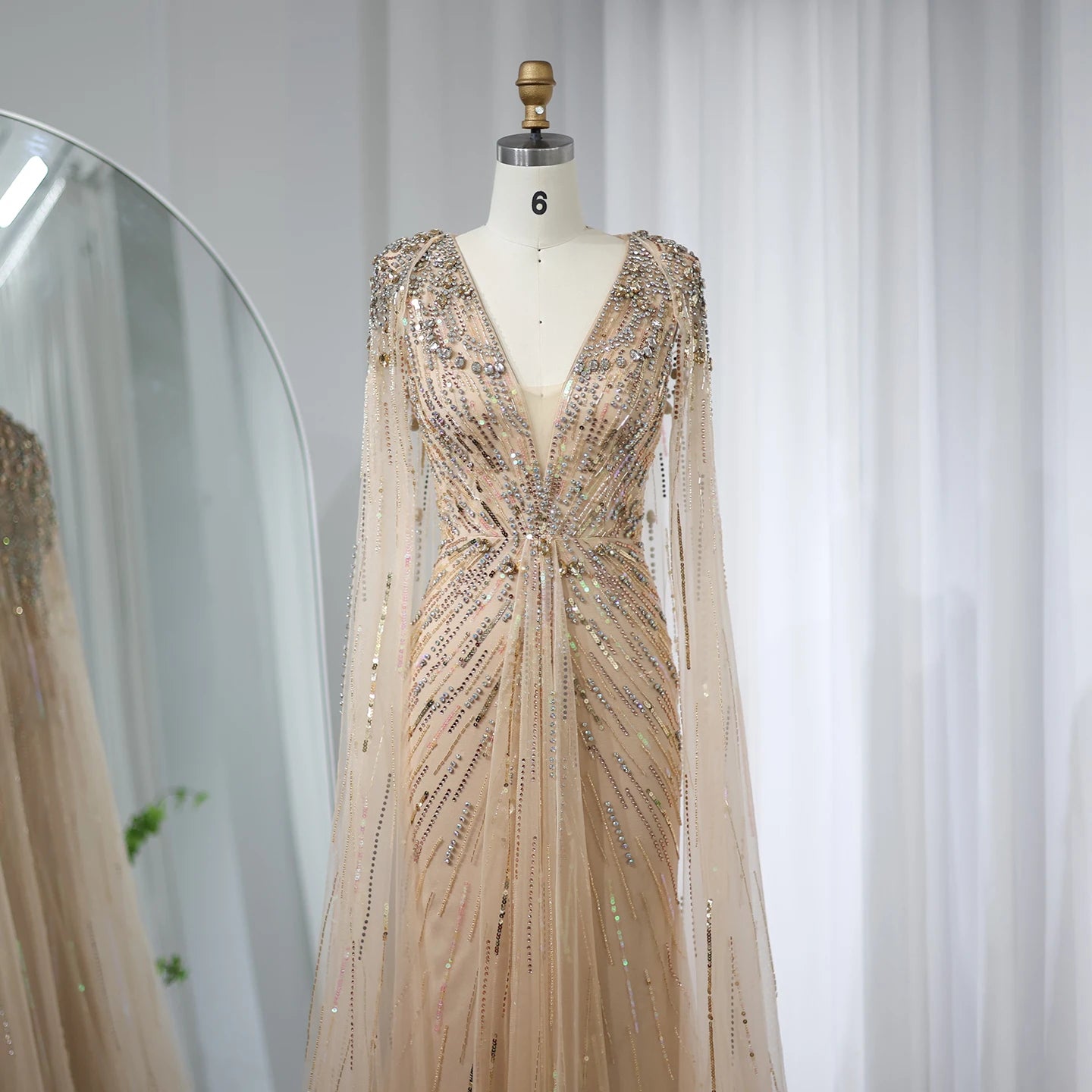 Sharon Said Luxury Dubai Sage Green Evening Dresses with Cape Fuchsia Crystal Gold Women Wedding Party Gowns SS399 Customized