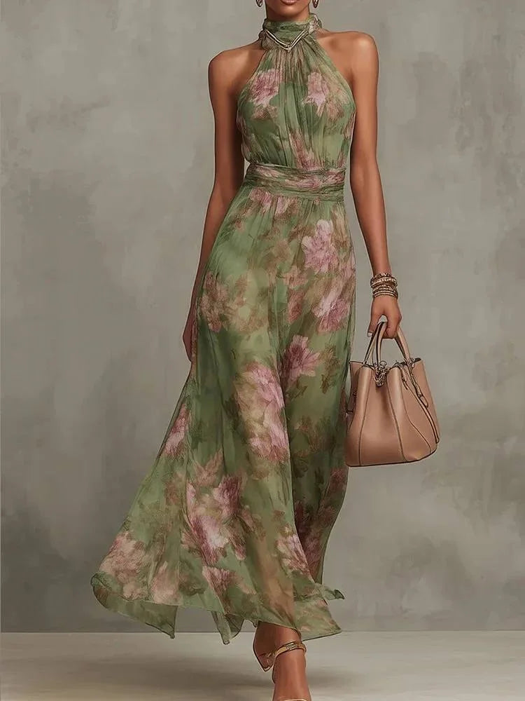 Women Orange Paisley Print Short Sleeve Maxi Dress Fashion V-neck Ruffle Trim Belted Slit Hem Dresses 2026 Lady Vacation Gown