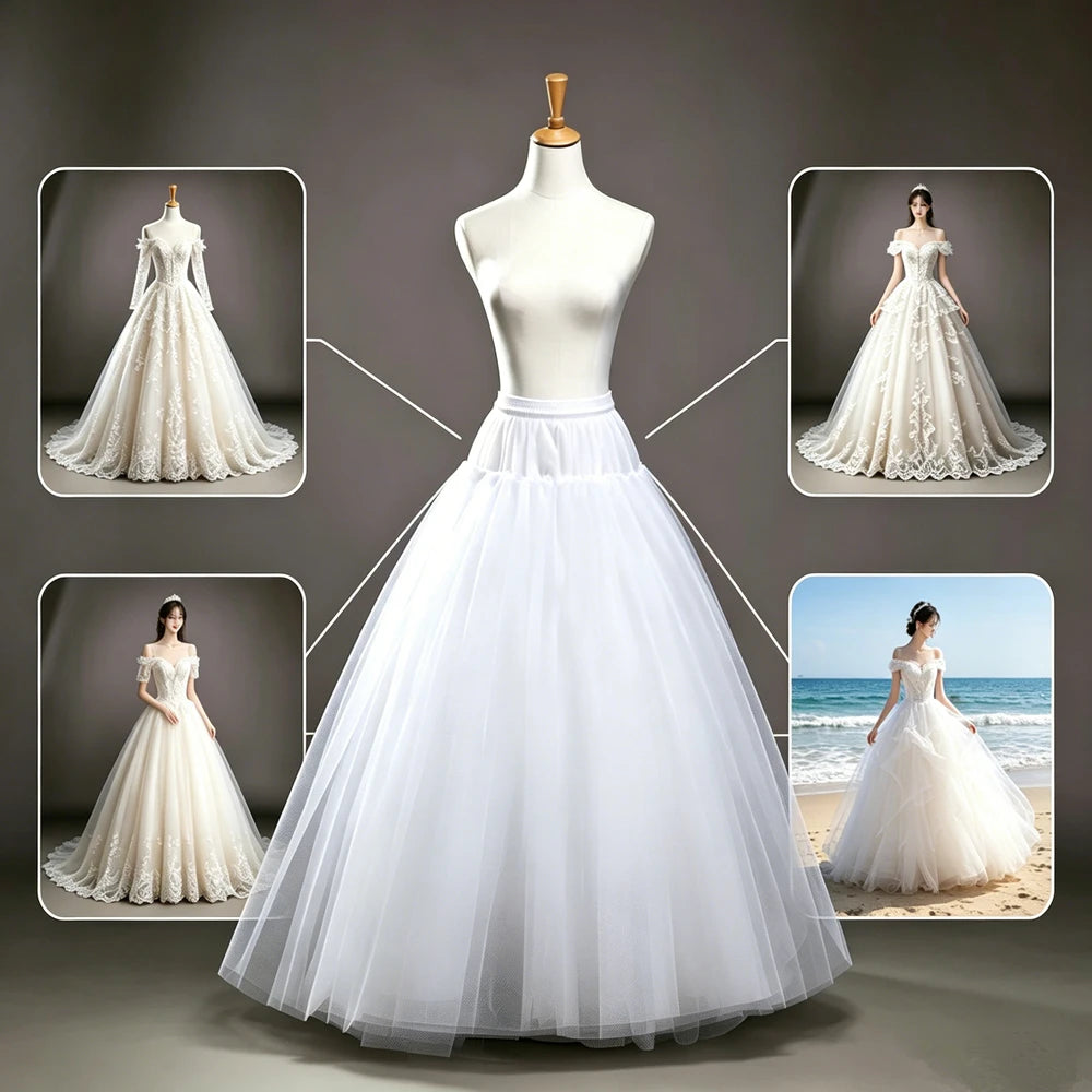 Fluffy 4-layers Design No Hoop Petticoat Wedding Dress Crinoline Bridal Ball Gown Underskirt Lined Skirt Party Dress Cosplay