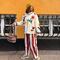 Women Print Floral Jacket Colorful Casual O-neck Long Sleeve Single Breasted Pocket Jackets 2026 Spring Summer Chic Retro Coat