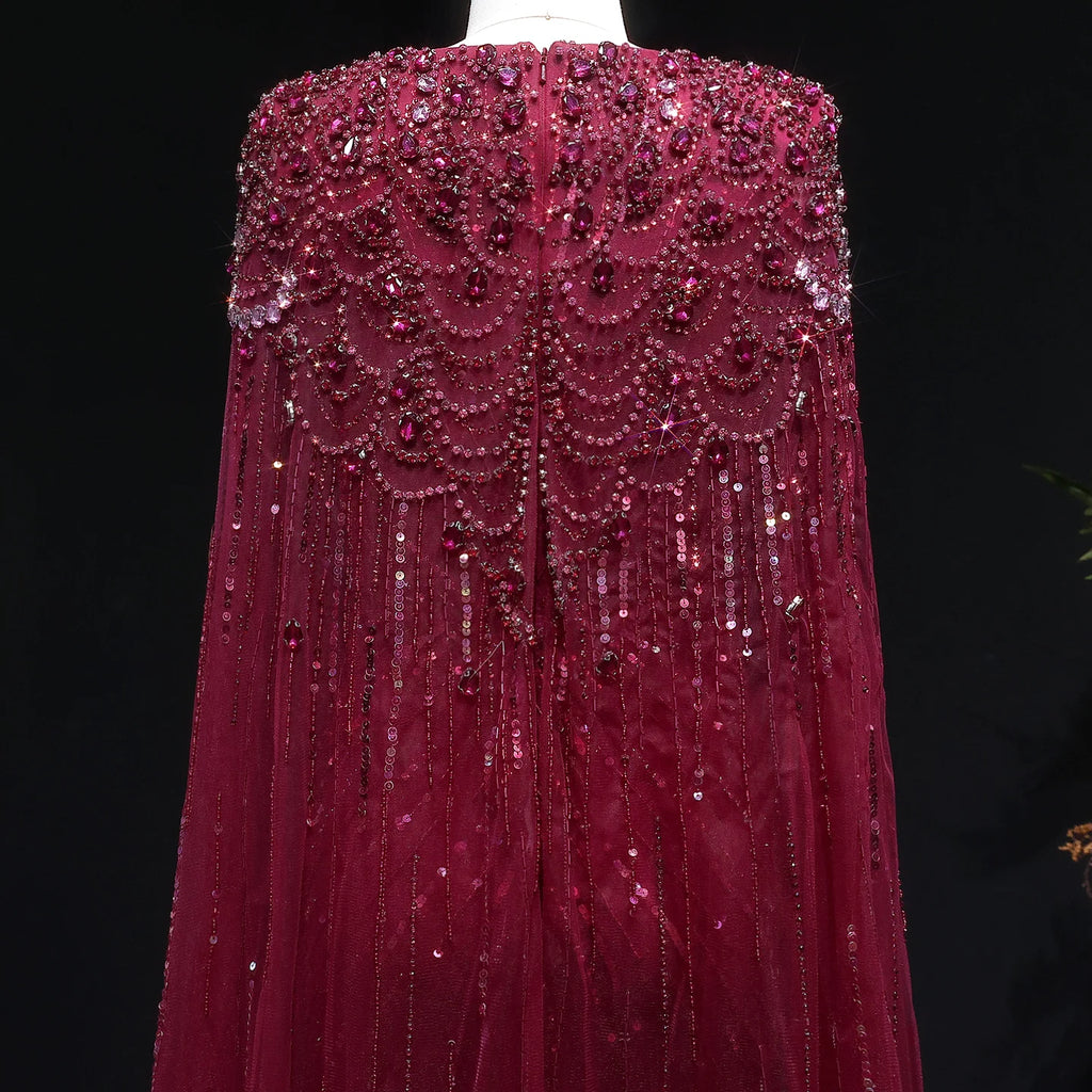 Sharon Said Luxury Dubai Sage Green Evening Dresses with Cape Fuchsia Crystal Gold Women Wedding Party Gowns SS399 Customized