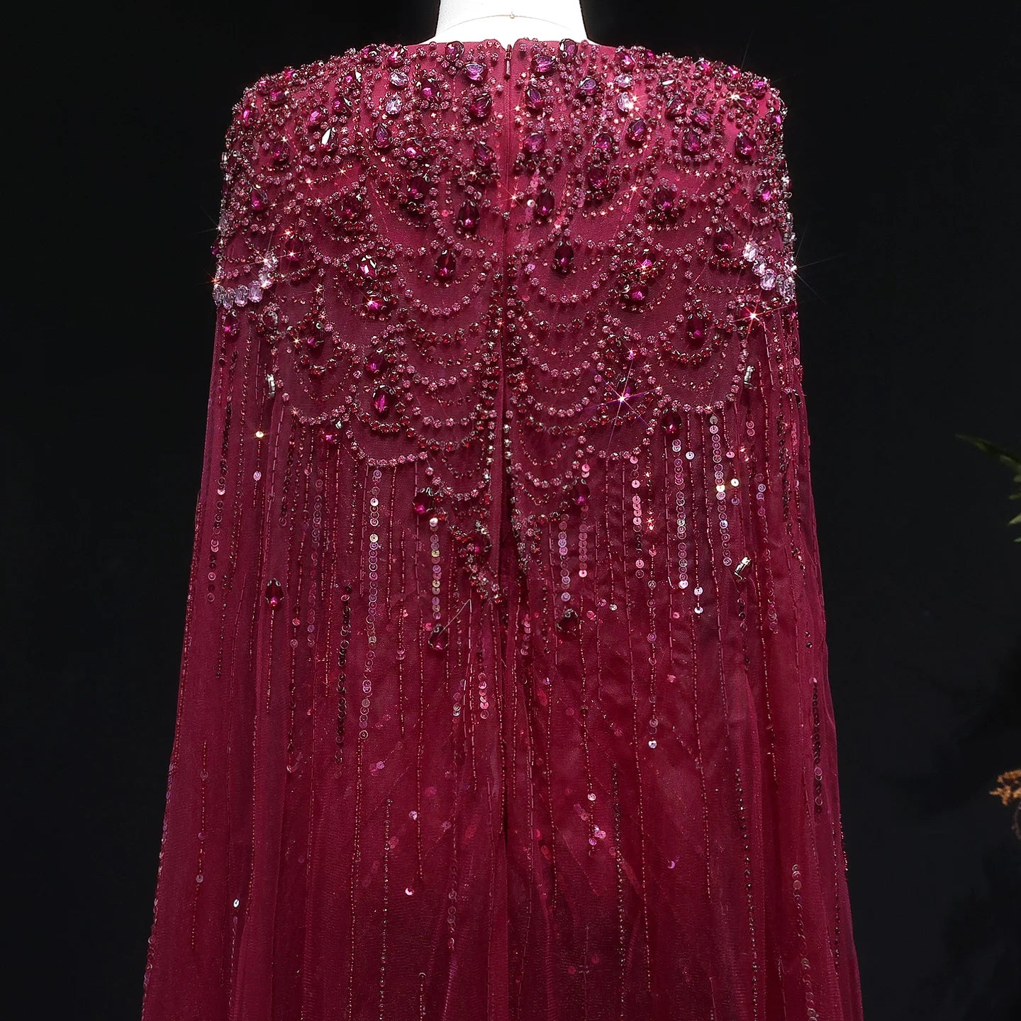 Sharon Said Luxury Dubai Sage Green Evening Dresses with Cape Fuchsia Crystal Gold Women Wedding Party Gowns SS399 Customized