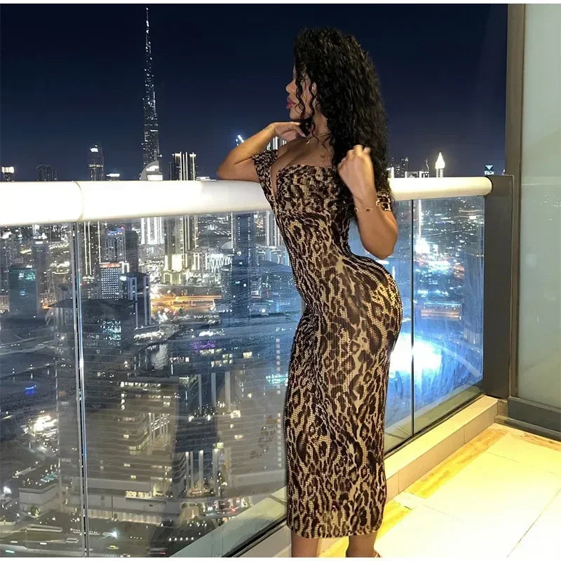 Leoprad Printed Lace Splicing Dress Women Sexy Backless Sleeveless Slim Sling Mini Dresses 2026 Lady Summer High Street Robes