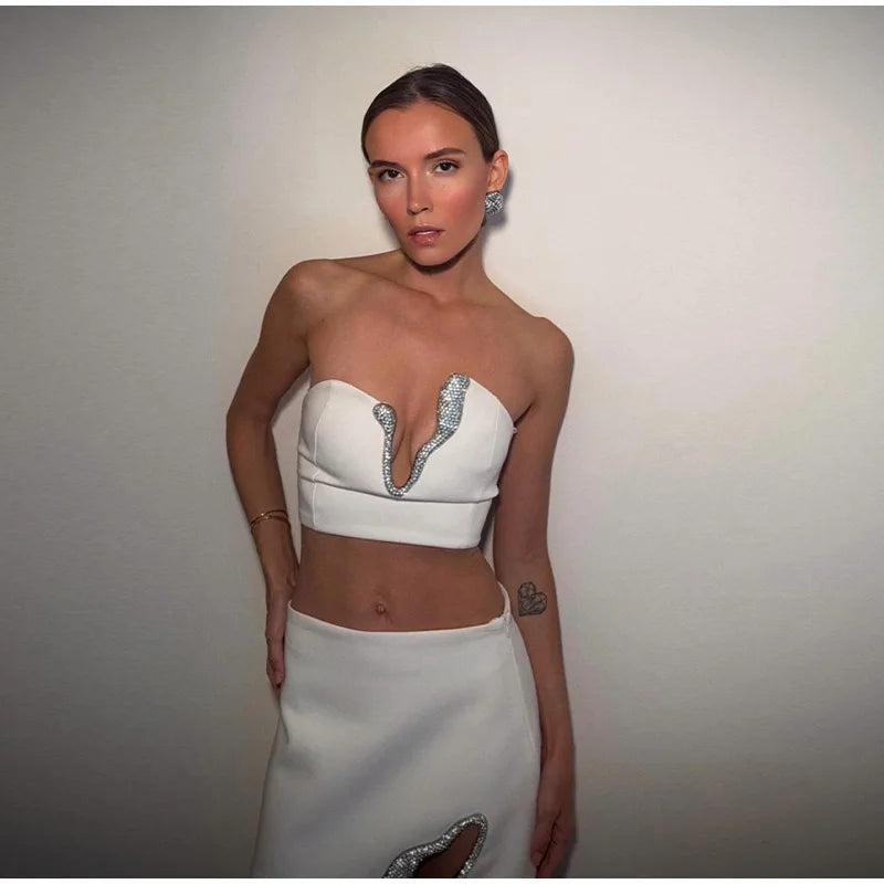 Sexy Rhinestone Mini Women's Dress Sleeveless Backless Slim Hip Package Tube Female Party Dresses 2025 Summer Bar Club Lady Gown