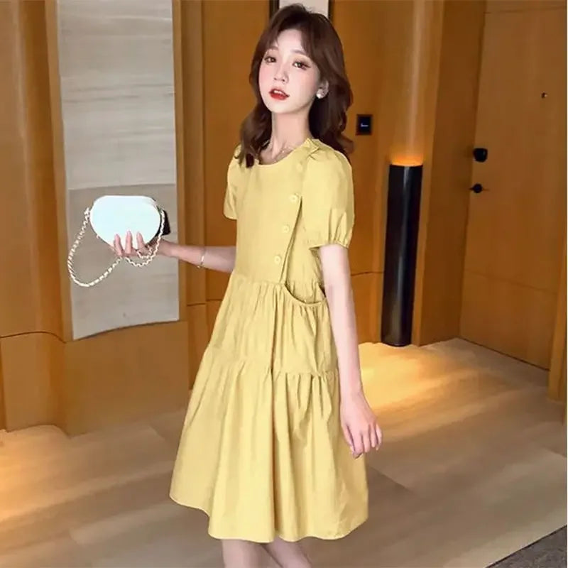 Yellow Short Silk Women's Dress Black Mini Female Dresses 2025 Kawaii Clothing Cute Fairy Chiffon Satin New in Cotton Luxury Xxl