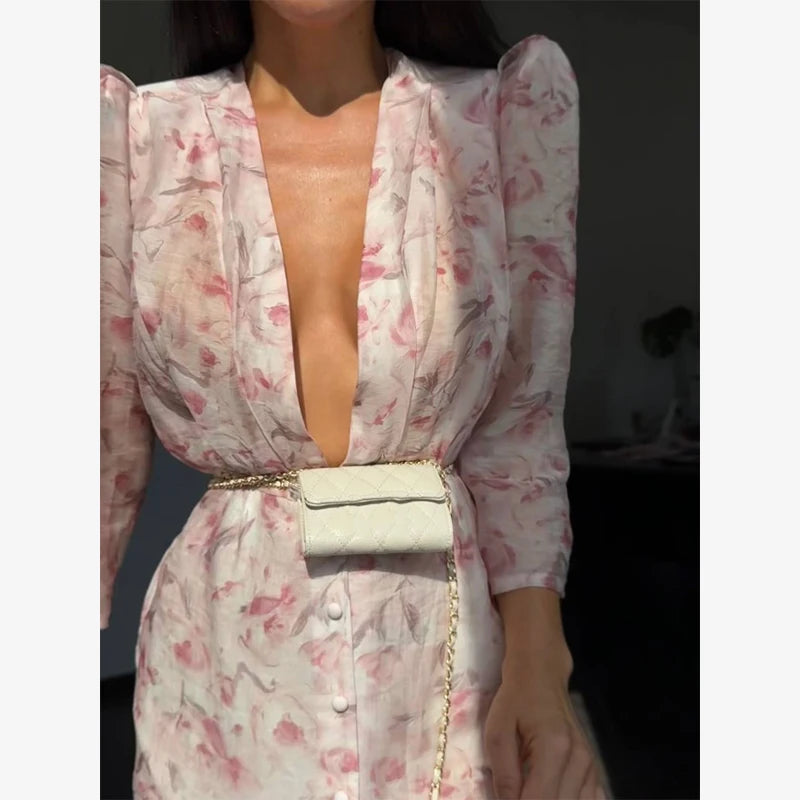 Women Orange Paisley Print Short Sleeve Maxi Dress Fashion V-neck Ruffle Trim Belted Slit Hem Dresses 2026 Lady Vacation Gown