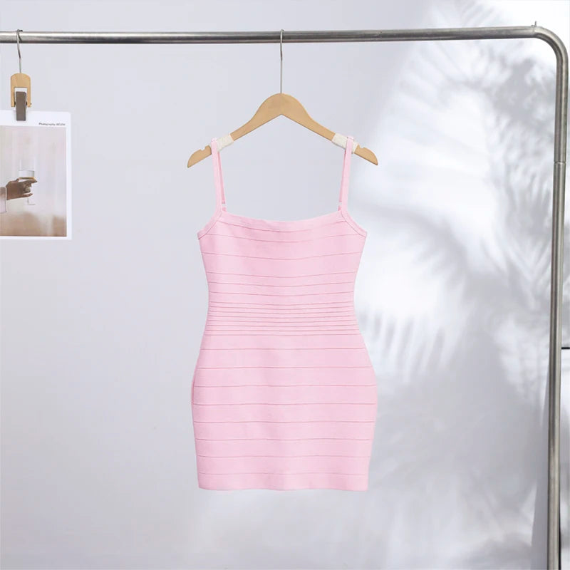 Sexy Spaghetti Strap Mini Dresses Women Slim High-elasticity Waist-cinching Hip-wrap Dress 2026 New Ladies Spring Summer Outfit