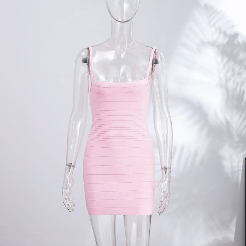 Sexy Spaghetti Strap Mini Dresses Women Slim High-elasticity Waist-cinching Hip-wrap Dress 2026 New Ladies Spring Summer Outfit