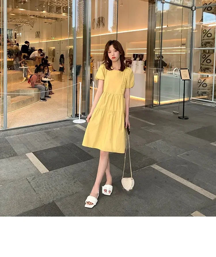 Yellow Short Silk Women's Dress Black Mini Female Dresses 2025 Kawaii Clothing Cute Fairy Chiffon Satin New in Cotton Luxury Xxl