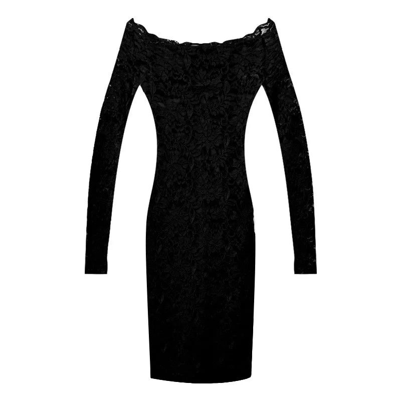 Blue Lace Mesh Slim Mini Dress Autumn New Style French Dress Elegant Feminine One Shoulder Slash Neck Lace Sexy Korean YRR6
