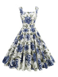 Tonval Lemon Print 40s 50s Pinup Vintage Women Cotton Dresses Square Neck Summer Sleeveless High Waist Elegant Party Dress