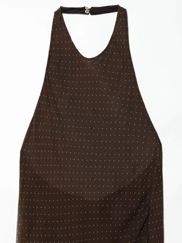 Women Halter Dress 2026 Summer Vintage Polka Dot Chiffon Asymmetry Off the shoulder Female Elegant Street Dresses Clothes