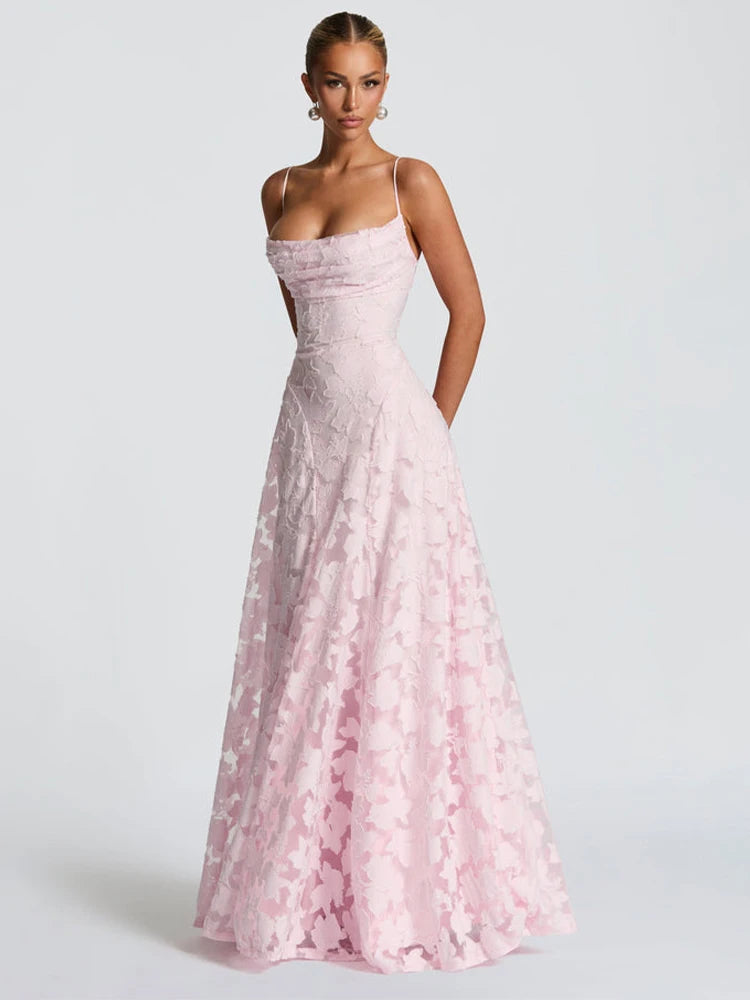2026 Floral Embroidery Maxi Dress for Women Summer Party Prom Gowns Sexy Backless Suspender Dresses French Style Evening Dress