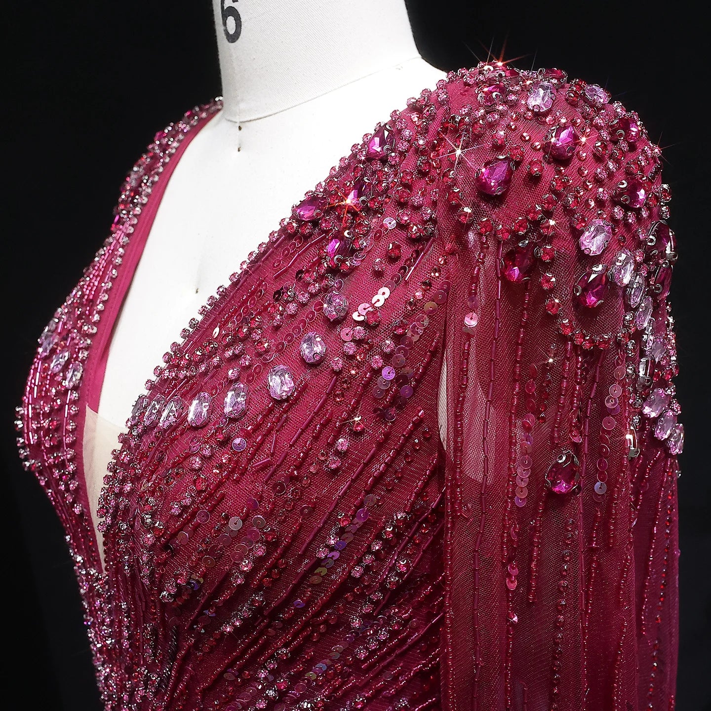 Sharon Said Luxury Dubai Sage Green Evening Dresses with Cape Fuchsia Crystal Gold Women Wedding Party Gowns SS399 Customized