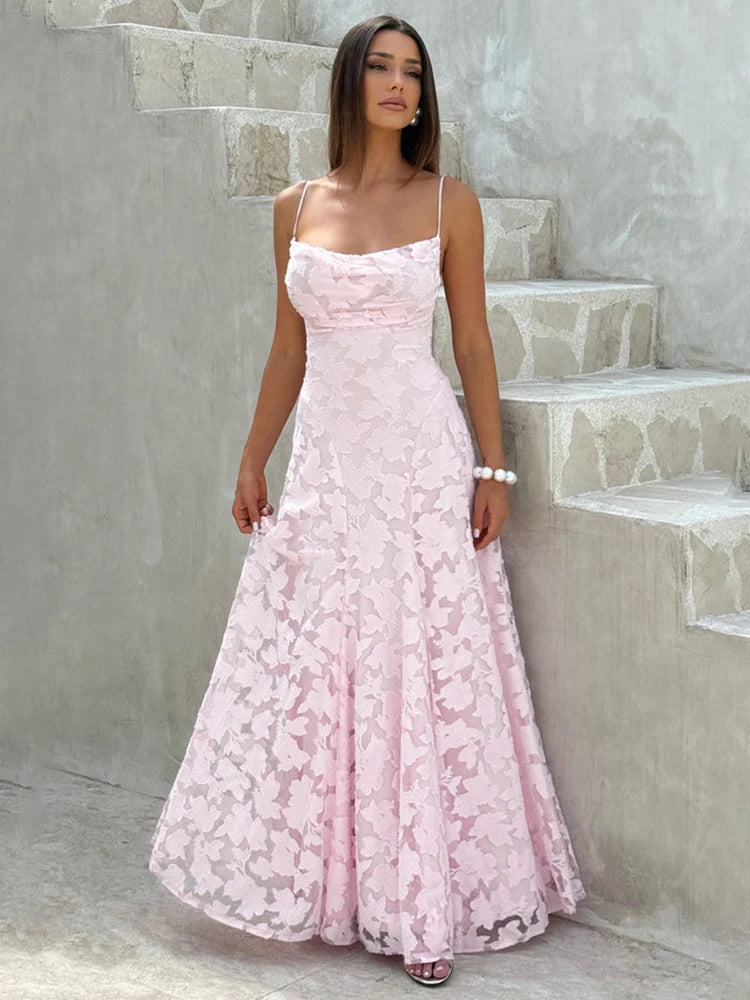 2026 Floral Embroidery Maxi Dress for Women Summer Party Prom Gowns Sexy Backless Suspender Dresses French Style Evening Dress