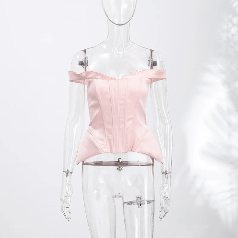 Sexy Women's Top Off Shoulder Slim Fish Bone A-line Hem Solid Female Corset 2026 Summer Fashion Chic Elegant Party Lady Outwear