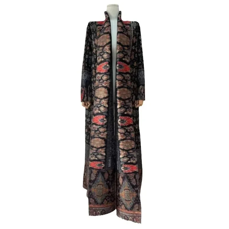 Miyake Pleats Robe Dresses 2024 Plus Size Printed Casual Airy Poncho Jacket Coat Coat Poncho Printed Plus Size Trench Coat
