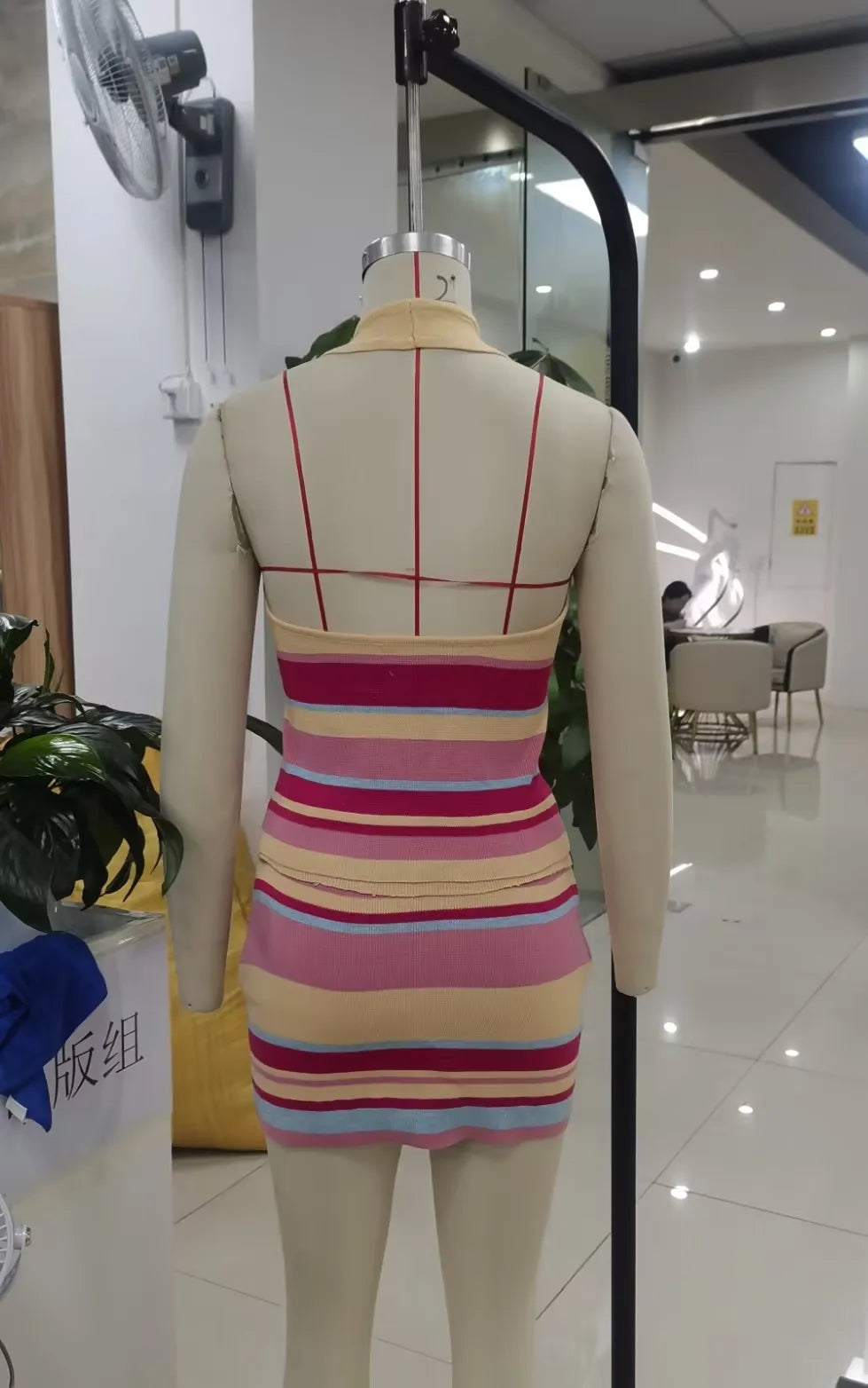 Women Striped Knit Two Piece Set Halter Sleeveless Crop Top Mini Skirt Outfit Summer Beach Vacation Y2K Matching Skirt Set