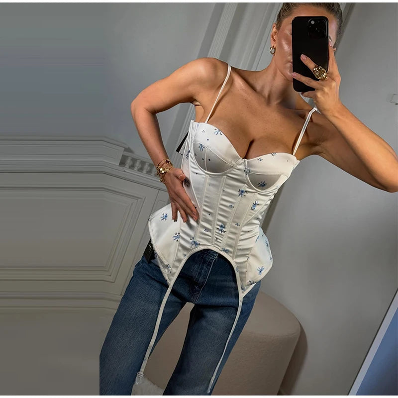 Sexy Print Sling Vest Women Slim Sleeveless Backless Bandage Holiday Ribbon Tube Top Female 2026 Fashion Summer Vests Lady