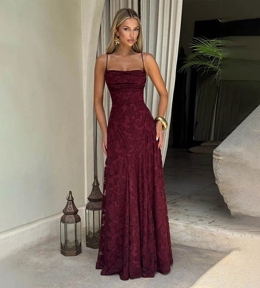 2026 Floral Embroidery Maxi Dress for Women Summer Party Prom Gowns Sexy Backless Suspender Dresses French Style Evening Dress