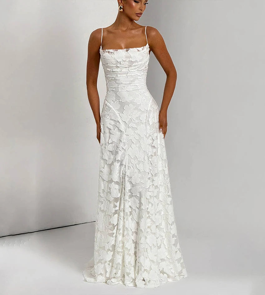 2026 Floral Embroidery Maxi Dress for Women Summer Party Prom Gowns Sexy Backless Suspender Dresses French Style Evening Dress