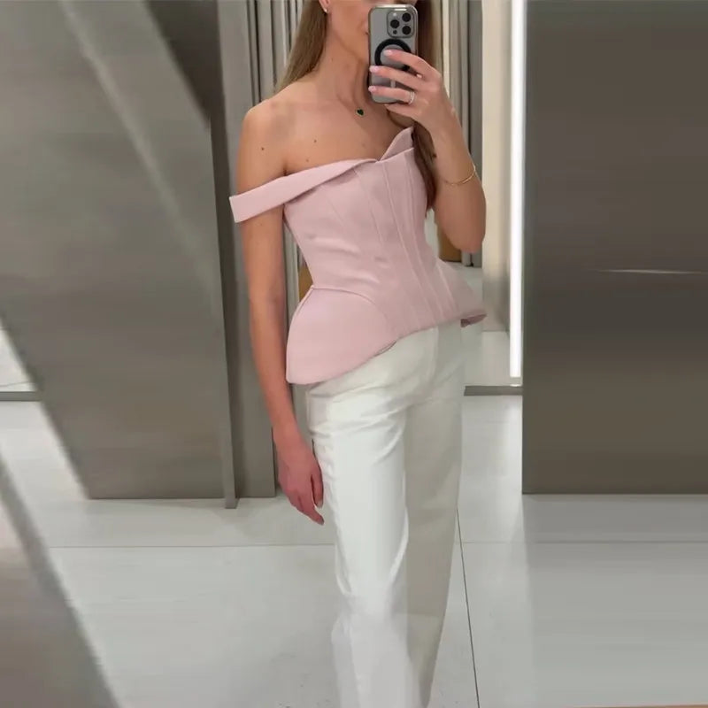 Sexy Women's Top Off Shoulder Slim Fish Bone A-line Hem Solid Female Corset 2026 Summer Fashion Chic Elegant Party Lady Outwear