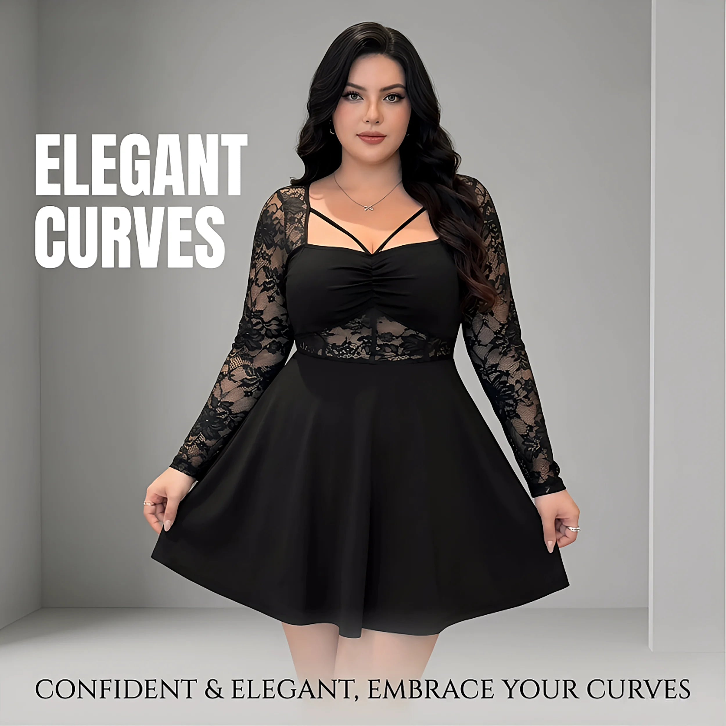 Plus Size Womens Dress Lace Long Sleeve Ruched Dress Lace Mini Dress Fit Casual Chic Apparel Dresses Spring Summer Daily Dress