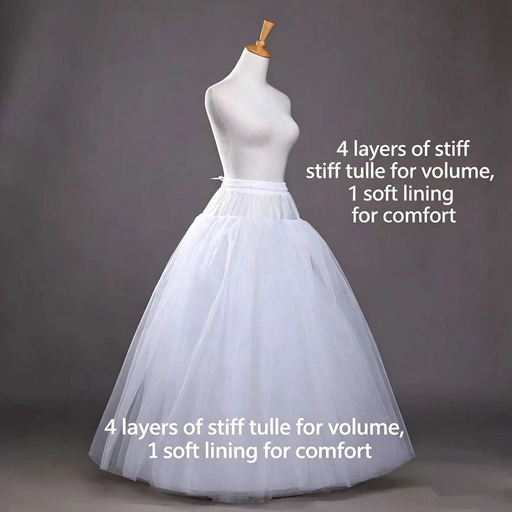 Fluffy 4-layers Design No Hoop Petticoat Wedding Dress Crinoline Bridal Ball Gown Underskirt Lined Skirt Party Dress Cosplay