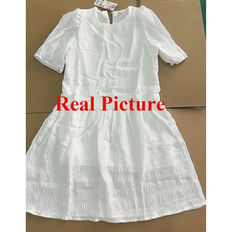 Fashion French Pleaded Dress for Women Elegant Casual Loose Short Sleeve Summer Dress Office Lady Party Dresses Robe New 27992