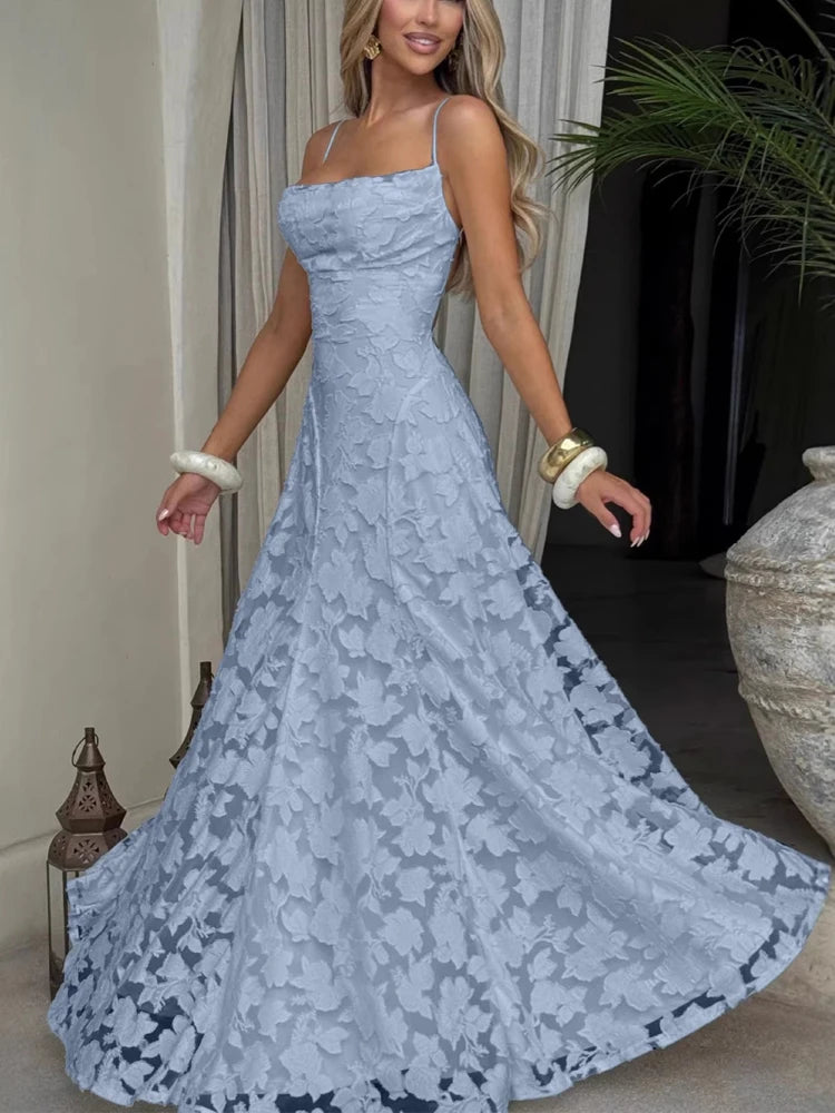 2026 Floral Embroidery Maxi Dress for Women Summer Party Prom Gowns Sexy Backless Suspender Dresses French Style Evening Dress