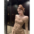 Sexy Diamond Embellished One-Shoulder Long Sleeve Women's Dress Slimming Waist High Waist Short Skirt City Commute Wear