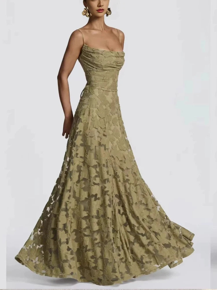 2026 Floral Embroidery Maxi Dress for Women Summer Party Prom Gowns Sexy Backless Suspender Dresses French Style Evening Dress