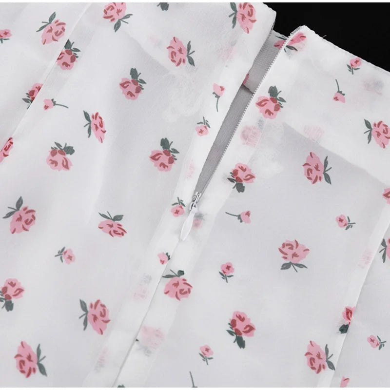 Floral Print V-Neck Flare Sleeve Mermaid Set Waist Cinched Ruffle Hem 2026 Summer Party Women Gown Retro Elegant Lady Vestido