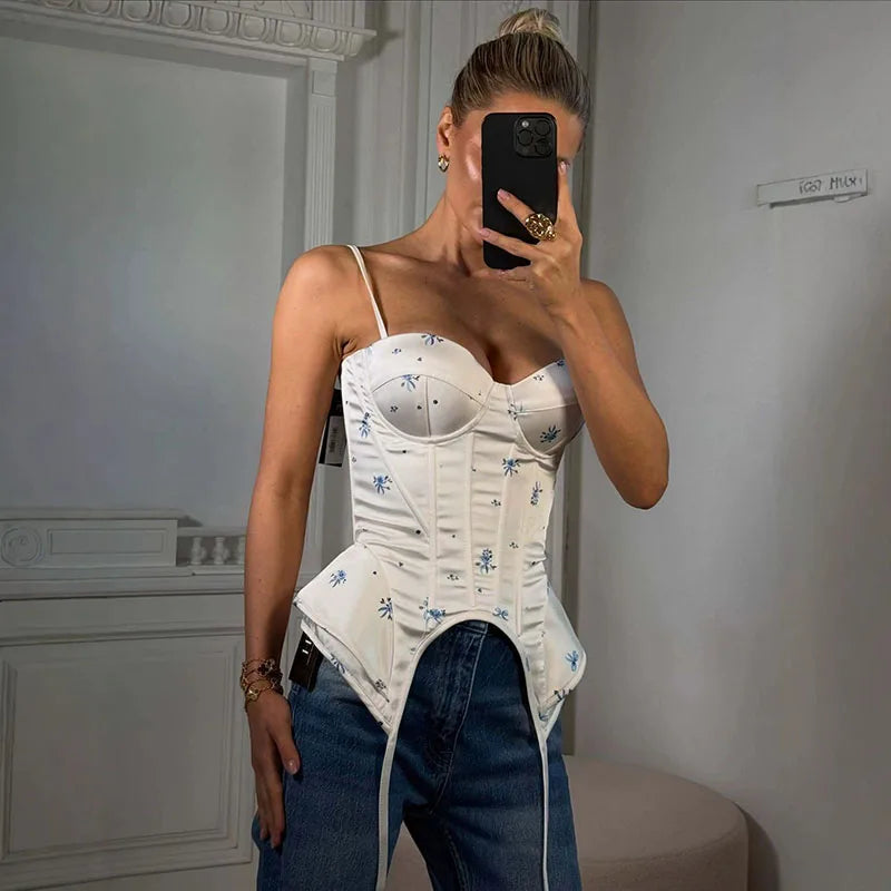 Sexy Print Sling Vest Women Slim Sleeveless Backless Bandage Holiday Ribbon Tube Top Female 2026 Fashion Summer Vests Lady