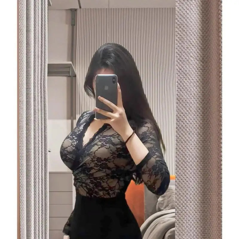 High Elastic Long Sleeve V-Neck Cross Design Pure Color Top Show Chest Base Shirt Commute Style Autumn Winter New Arrival