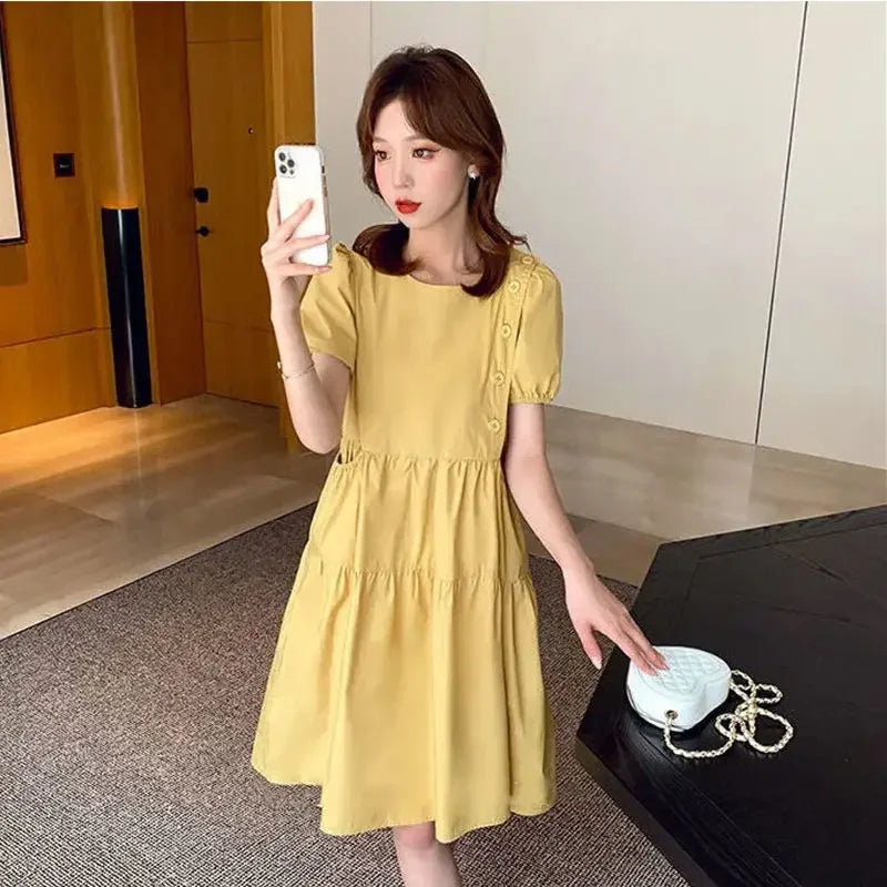 Yellow Short Silk Women's Dress Black Mini Female Dresses 2025 Kawaii Clothing Cute Fairy Chiffon Satin New in Cotton Luxury Xxl