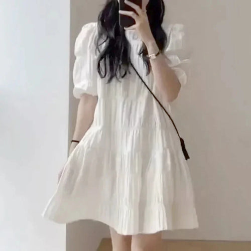 Fashion French Pleaded Dress for Women Elegant Casual Loose Short Sleeve Summer Dress Office Lady Party Dresses Robe New 27992